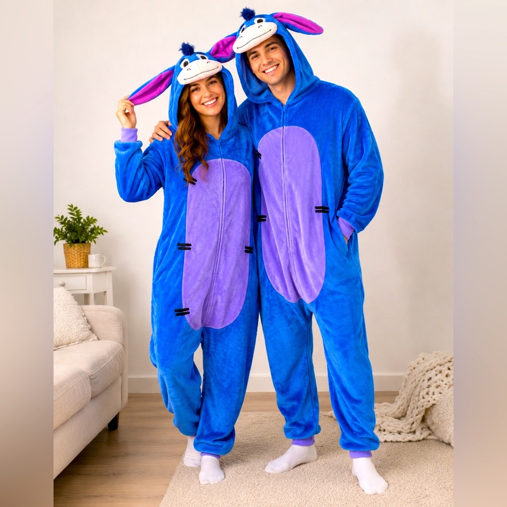 Disney Eeyore Hooded One Piece Sleepwear Pajamas Jump Suit Adult M with Tail